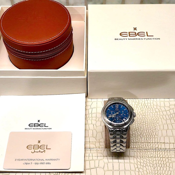 Rare "Blue Face" EBEL E-Type Men's Chronograph Model 9137C51/6316 Skeleton Back - Picture 2 of 16